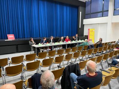 Die Aula der Lienau-Schule in Neustadt war kaum besetzt. Lediglich gut 30 Zuhörende waren vor Ort.